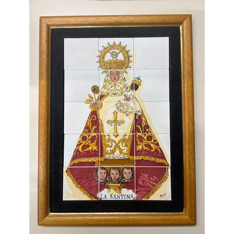Cuadro De La Virgen De Covadonga - La Santina - Cerámica Enmarcada